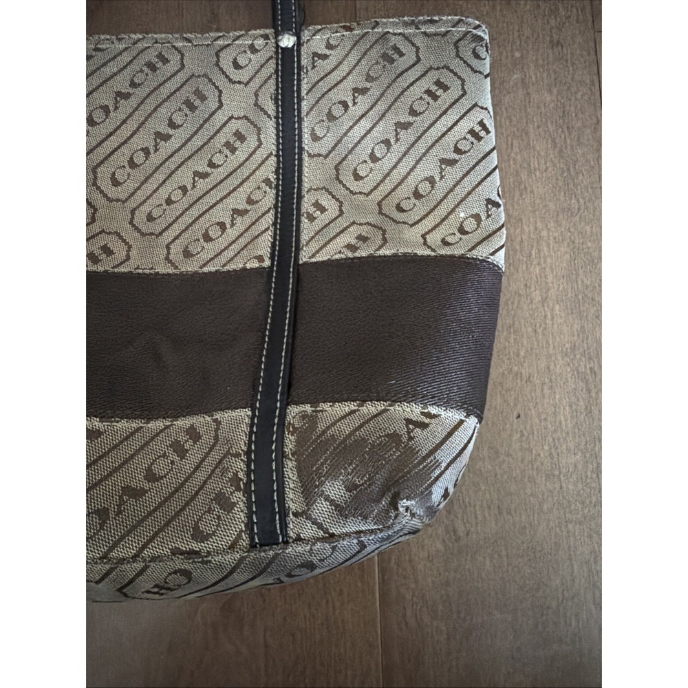 Coach Signature Lozenge Tote Shoulder Bag F12252 Tan Brown Canvas Lavender - Picture 2 of 8